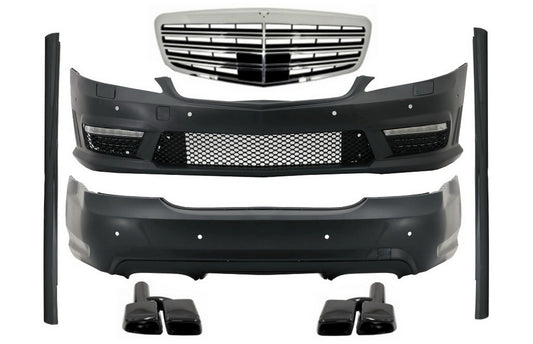 Bodykit für Mercedes S W221 2005-2011 LWB Gitter Chrom Auspuff Tipps Schwarz CarPartsTuning
