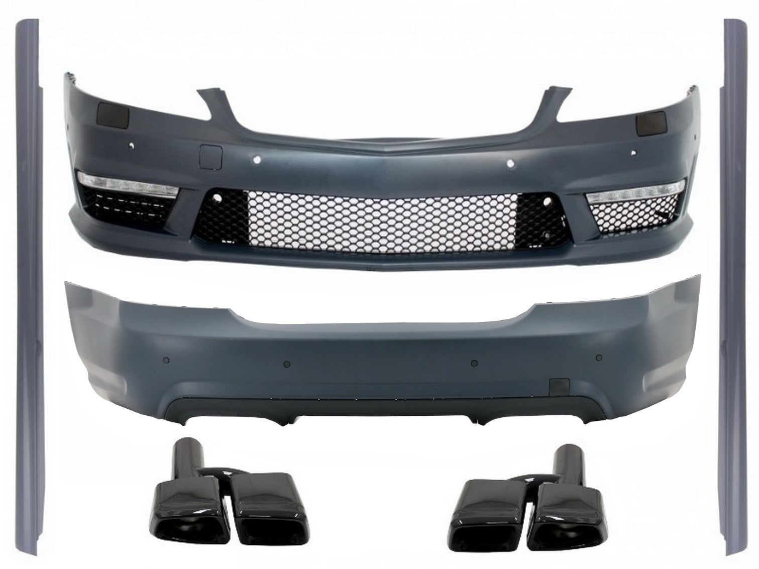 Bodykit für Mercedes S-Klasse W221 2005-2011 S63 S65 Look Auspuff Schalldämpfer Tipps Schwarz CarPartsTuning