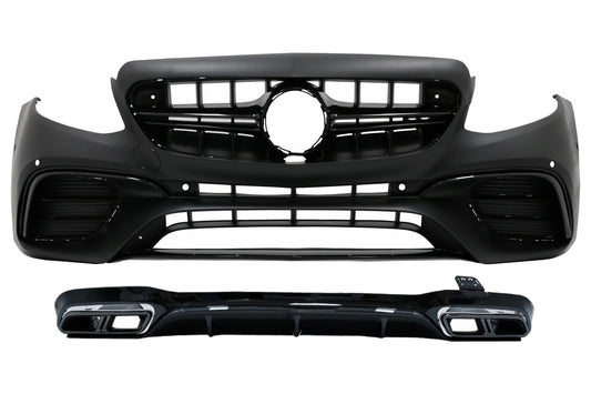 Frontstoßstange für Mercedes E W213 16+ E63s Look Diffusor Auspuff Alles schwarz CarPartsTuning