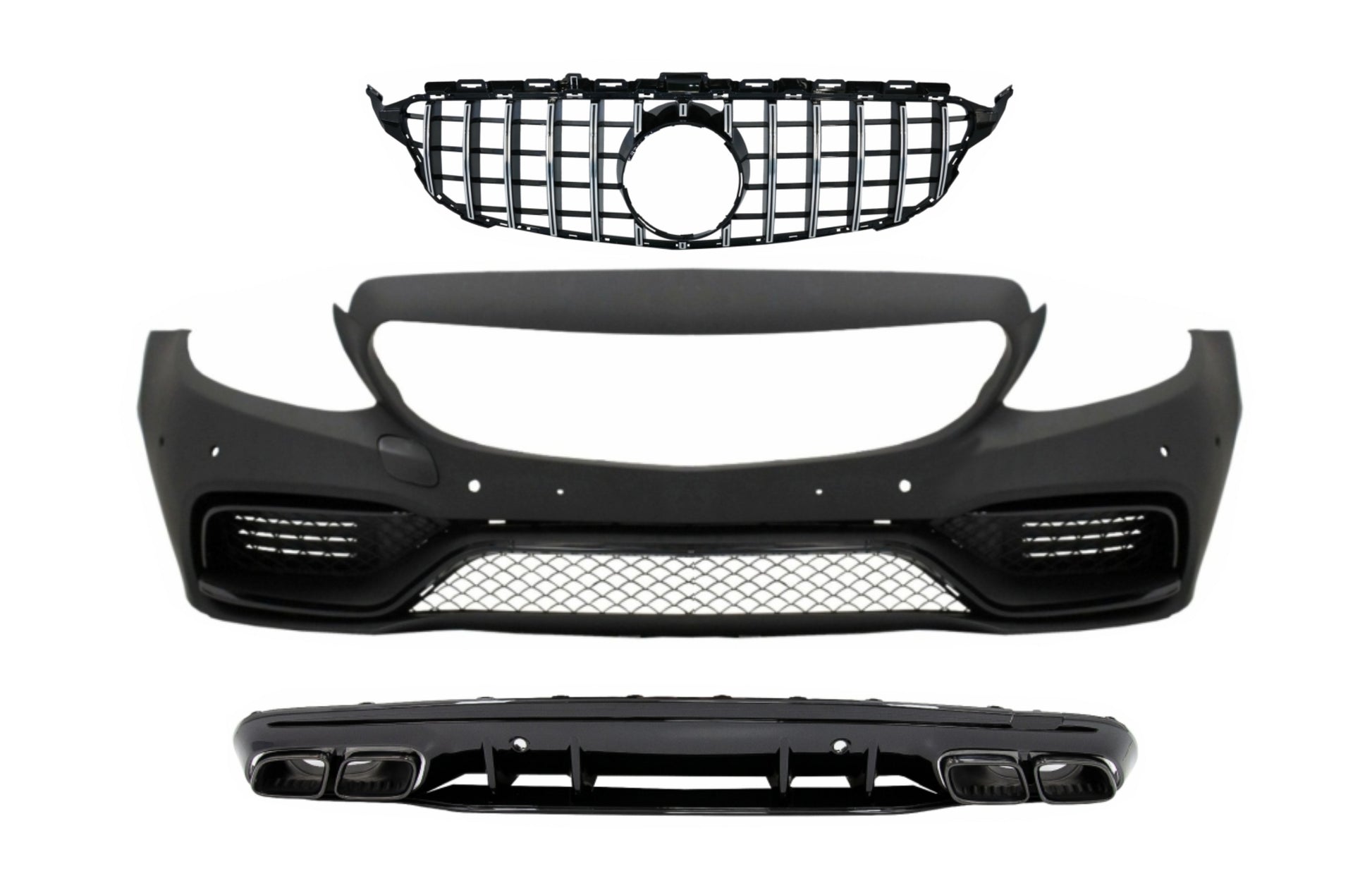 Stoßstange für MERCEDES C W205 S205 14-18 C63 Look Gitter Ohne Kamera Diffusor CarPartsTuning