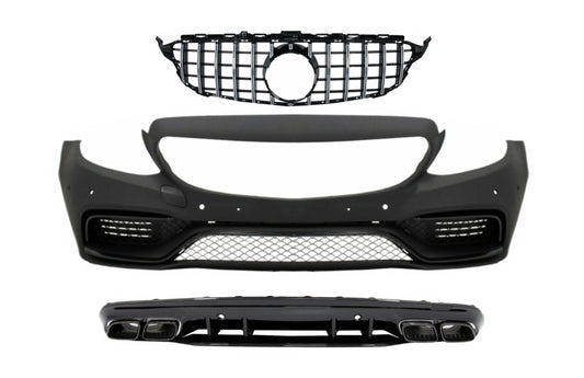 Stoßstange für MERCEDES C W205 S205 14-18 C63 Look Gitter Ohne Kamera Diffusor CarPartsTuning