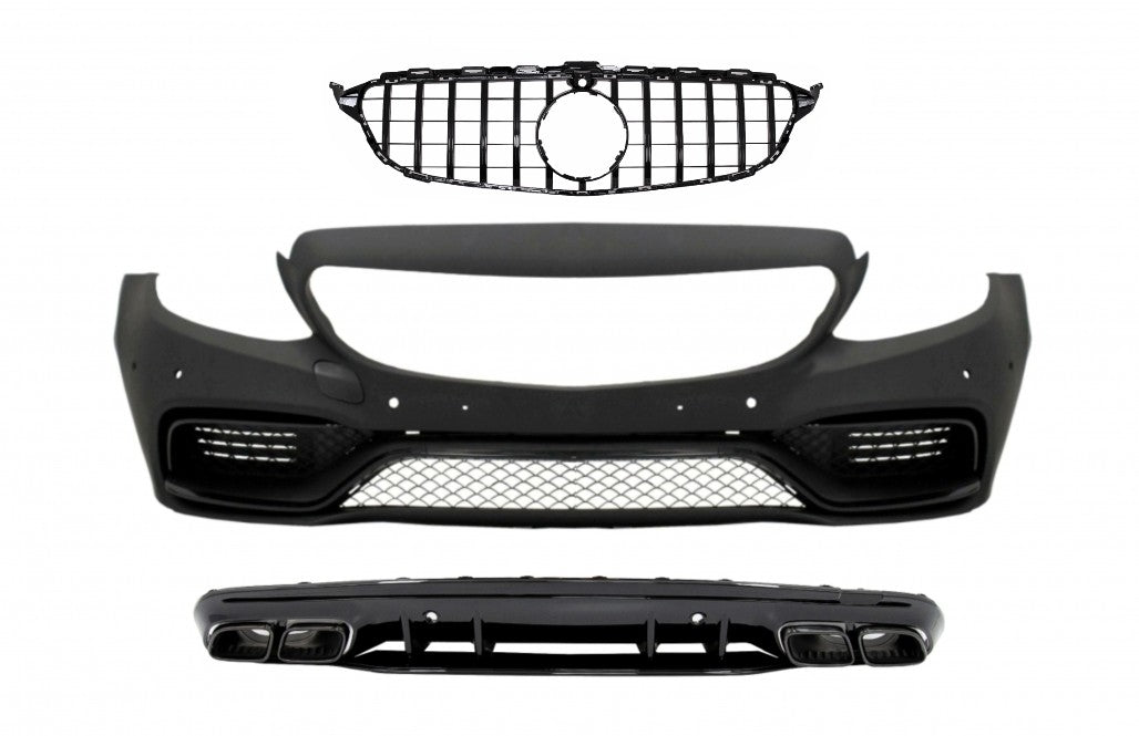Stoßstange für Mercedes C-Klasse W205 S205 14-18 Kühlergrill Diffusor C63 Design Schwarz CarPartsTuning