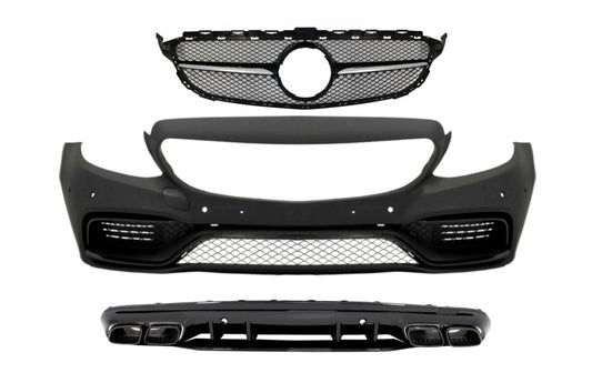 Frontstoßstange & Gitter und Diffusor für MERCEDES C W205 S205 14-18 C63 Look CarPartsTuning