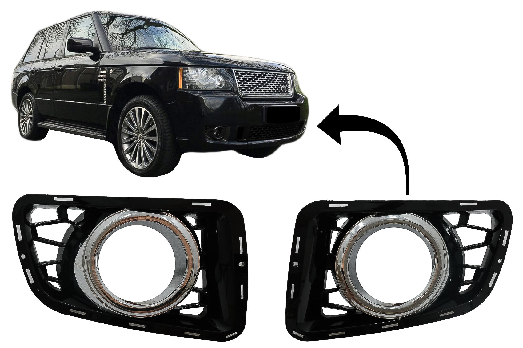 Nebelscheinwerferabdeckungen Passend Für Land Rover Range Rover Vogue III L322 (2010-2012) Autobiography Design Black Edition KITT