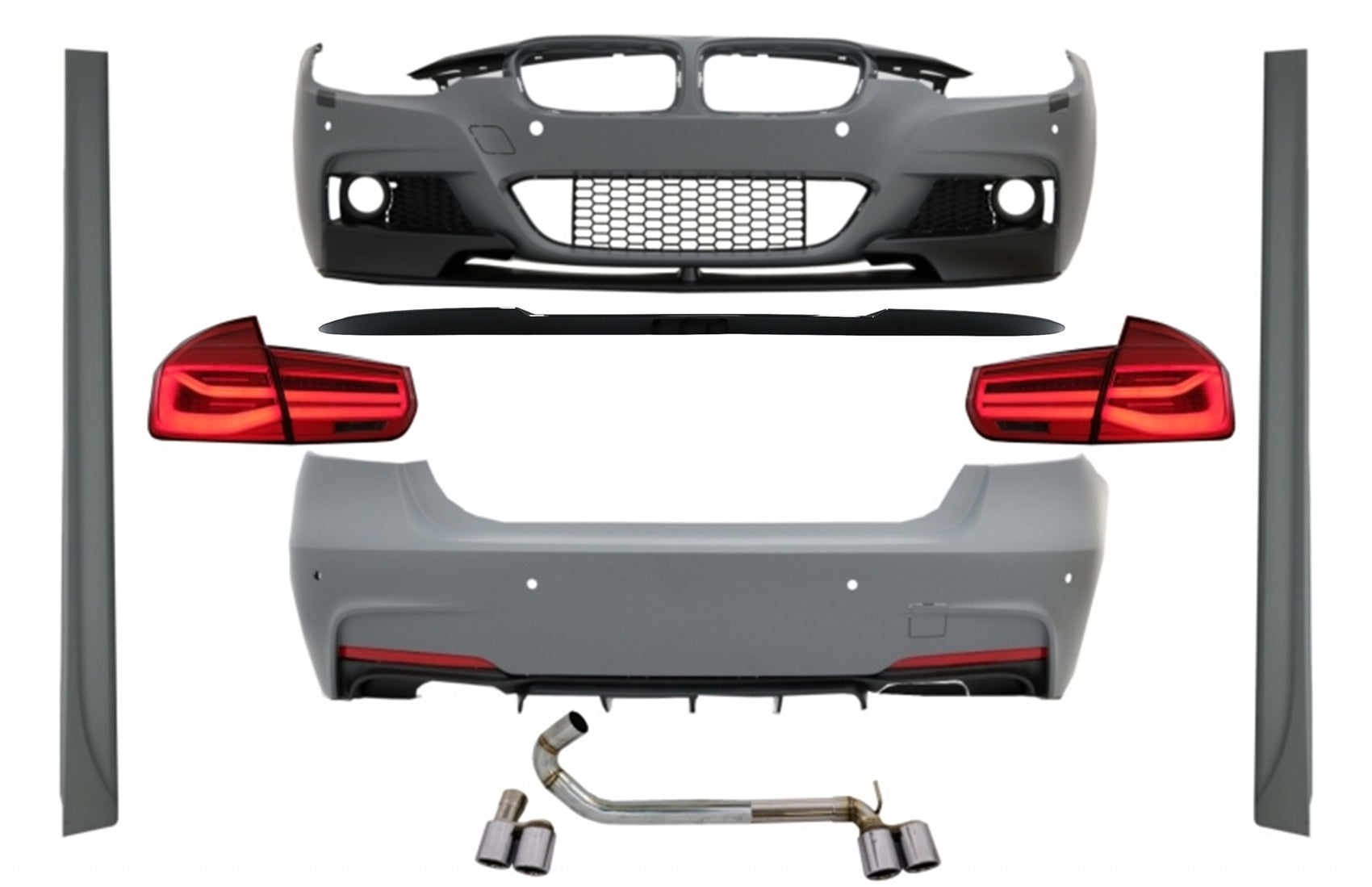 Kit für BMW 3 F30 11-19 M-Perform Look Spoiler Glänzend schwarz LED Rückleuchten CarPartsTuning