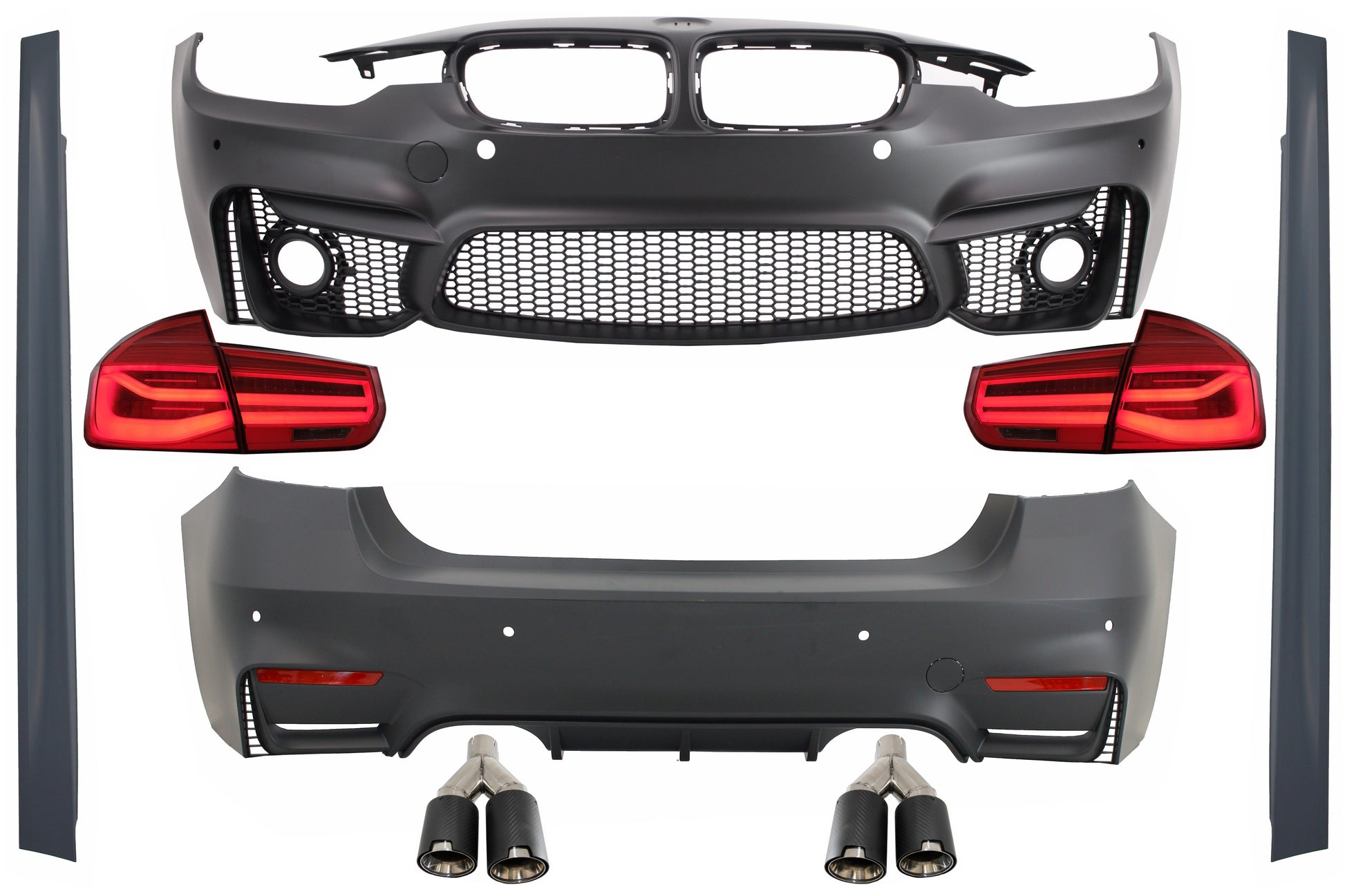 Bodykit für BMW 3 F30 11-19 LED Rücklichter Dynamisch Dual Zwilling Auspuff Tipps Kohlenstoff CarPartsTuning