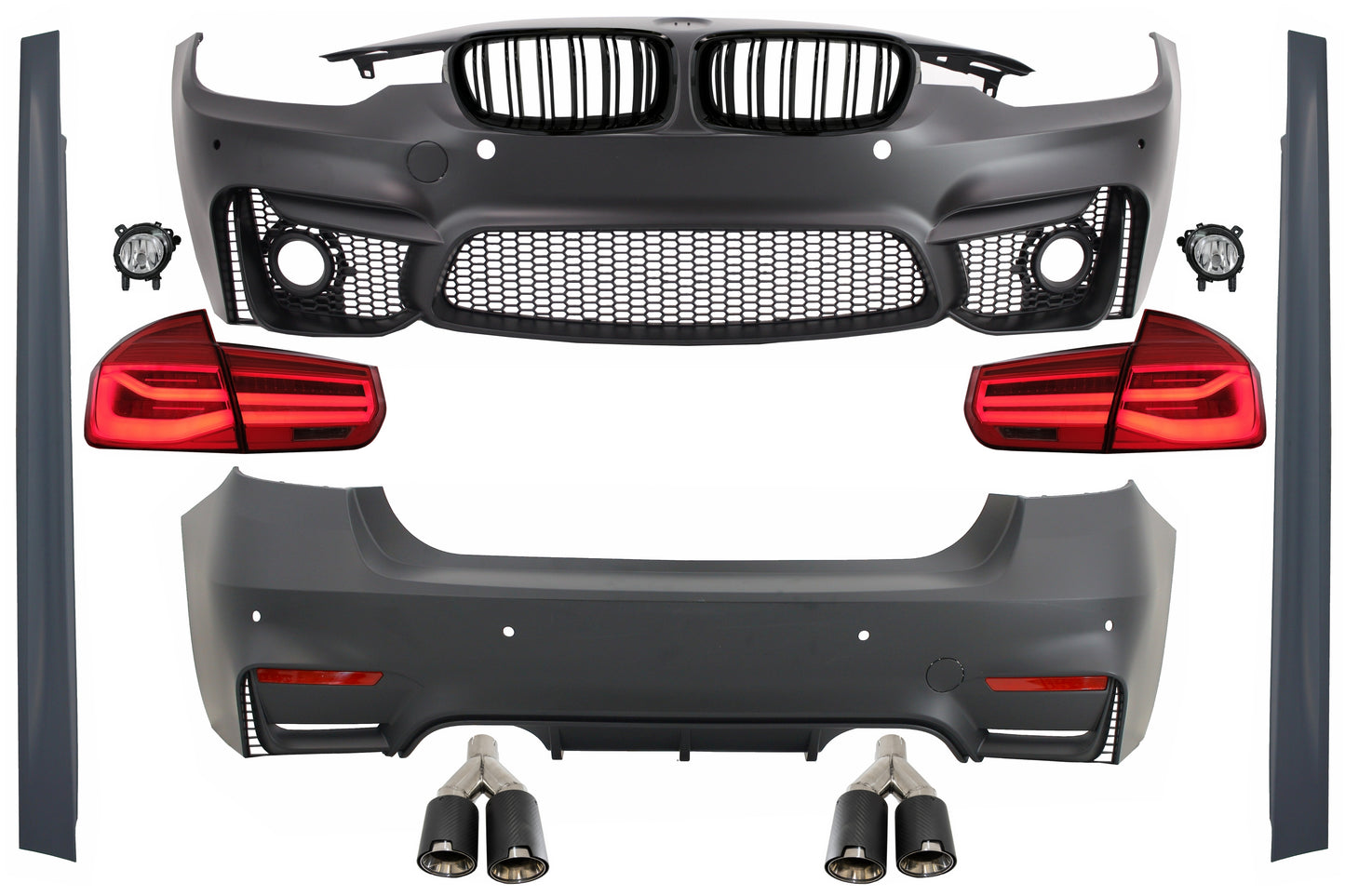 Body Kit für BMW F30 11-19 EVO II M3 M-Power Stoßstange LED Rücklichter Auspuff CarPartsTuning
