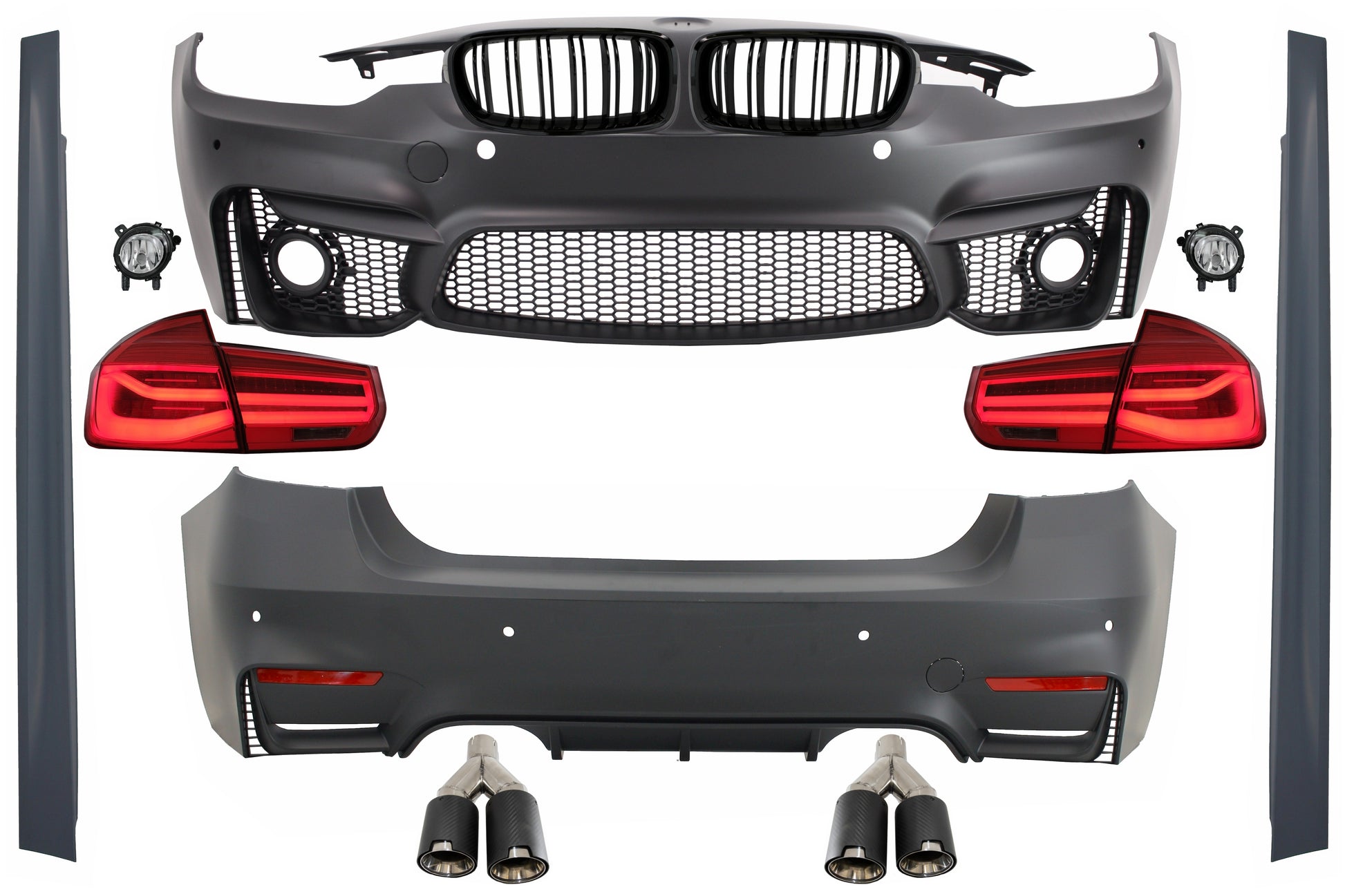 Body Kit für BMW F30 11-19 EVO II M3 M-Power Stoßstange LED Rücklichter Auspuff CarPartsTuning