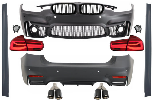 Body Kit für BMW F30 11-19 EVO II M3 M-Power Stoßstange LED Rücklichter Auspuff CarPartsTuning