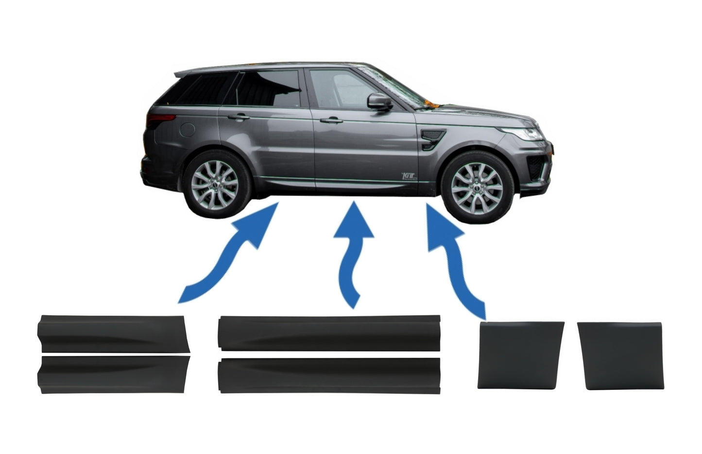 Vordere Und Hintere Untere Türleisten Und Vordere Untere Kotflügelleisten Passend Für Land Rover Sport L494 (2013-Up) Schwarz KITT