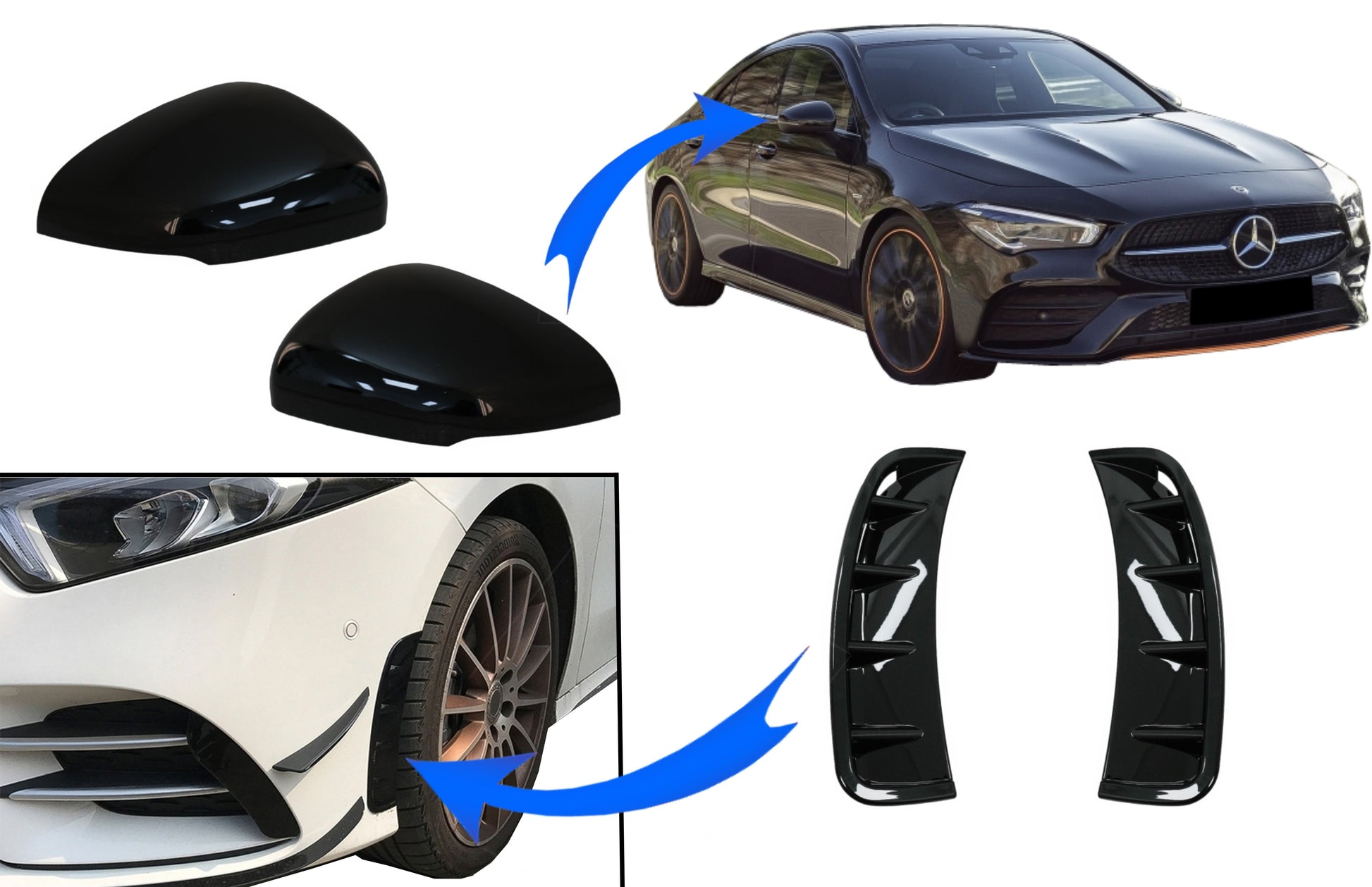 Spiegelabdeckung & Seitenschlitze Stoßstange für Mercedes A W177 V177 18+ Night Package Look CarPartsTuning