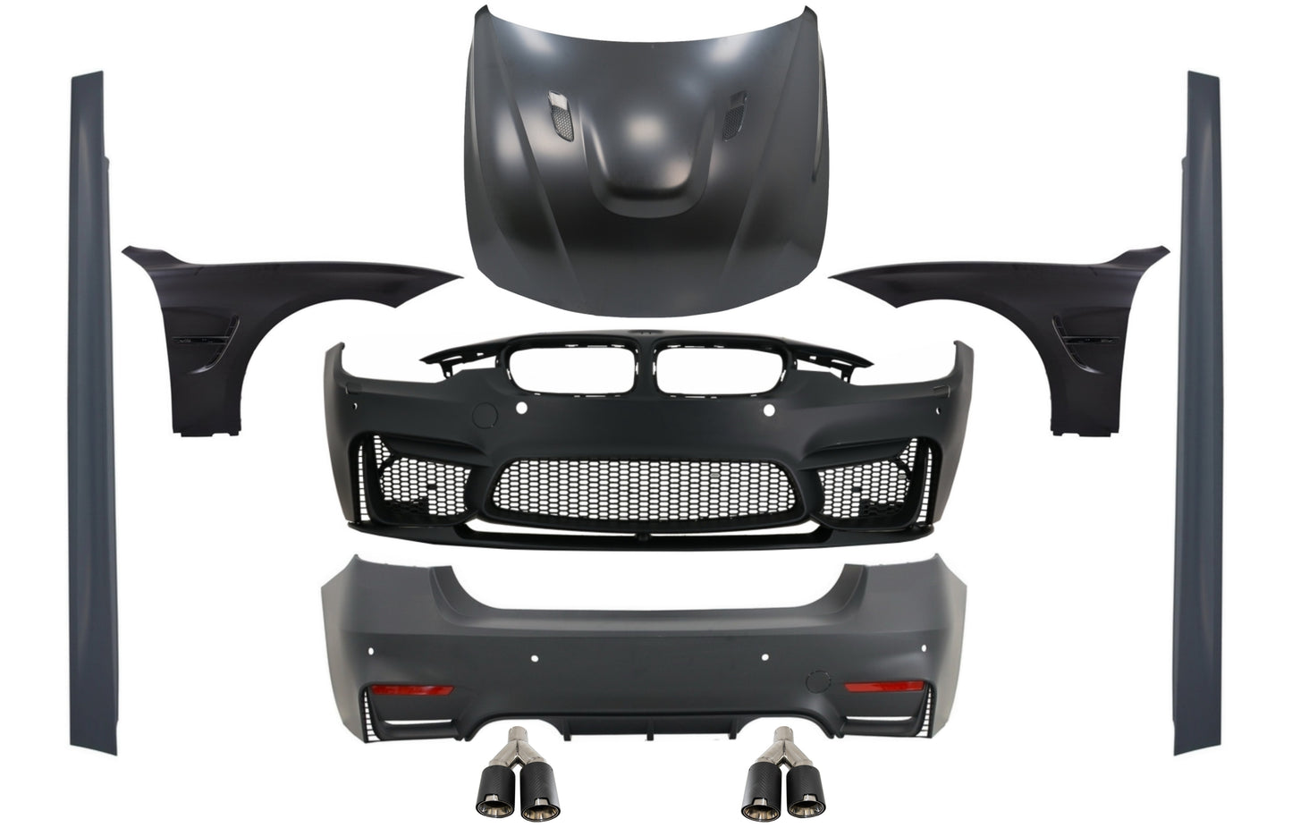 Bodykit für BMW F30 2011-2019 EVO II M3 Look Kotflügel Schwarz Motorhaube Tipps CarPartsTuning
