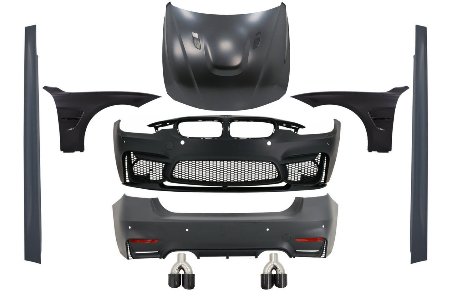 Bodykit für BMW F30 2011-2019 EVO II M3 Look Kotflügel Schwarz Motorhaube Tipps CarPartsTuning