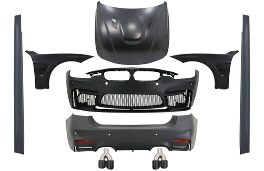 Bodykit für BMW F30 2011-2019 EVO II M3 Look Kotflügel Schwarz Motorhaube Tipps CarPartsTuning