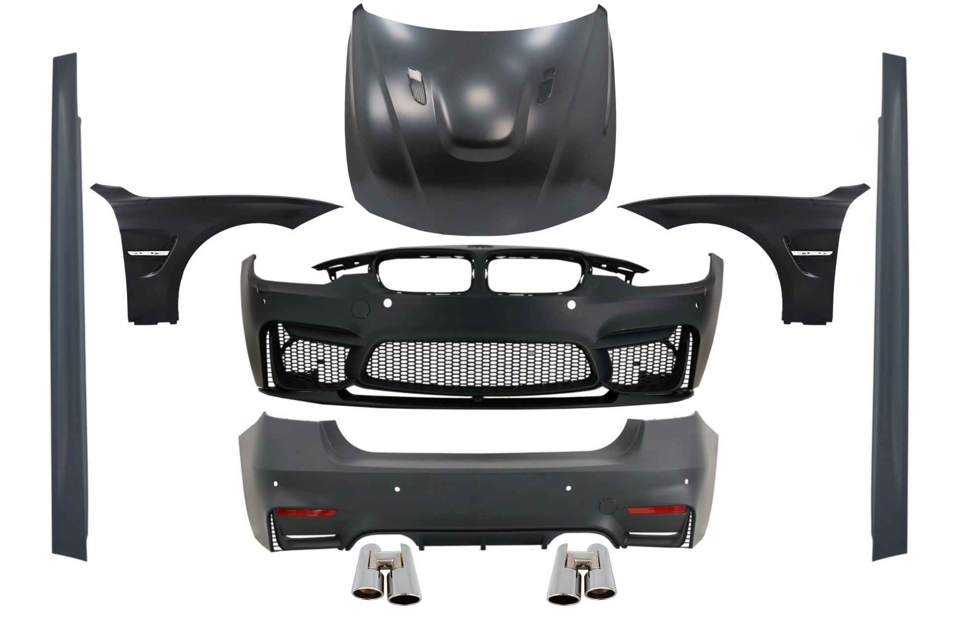 Bodykit für BMW F30 2011-2019 EVO II M3 Look Kotflügel Motorhaube Tipps Chrom CarPartsTuning
