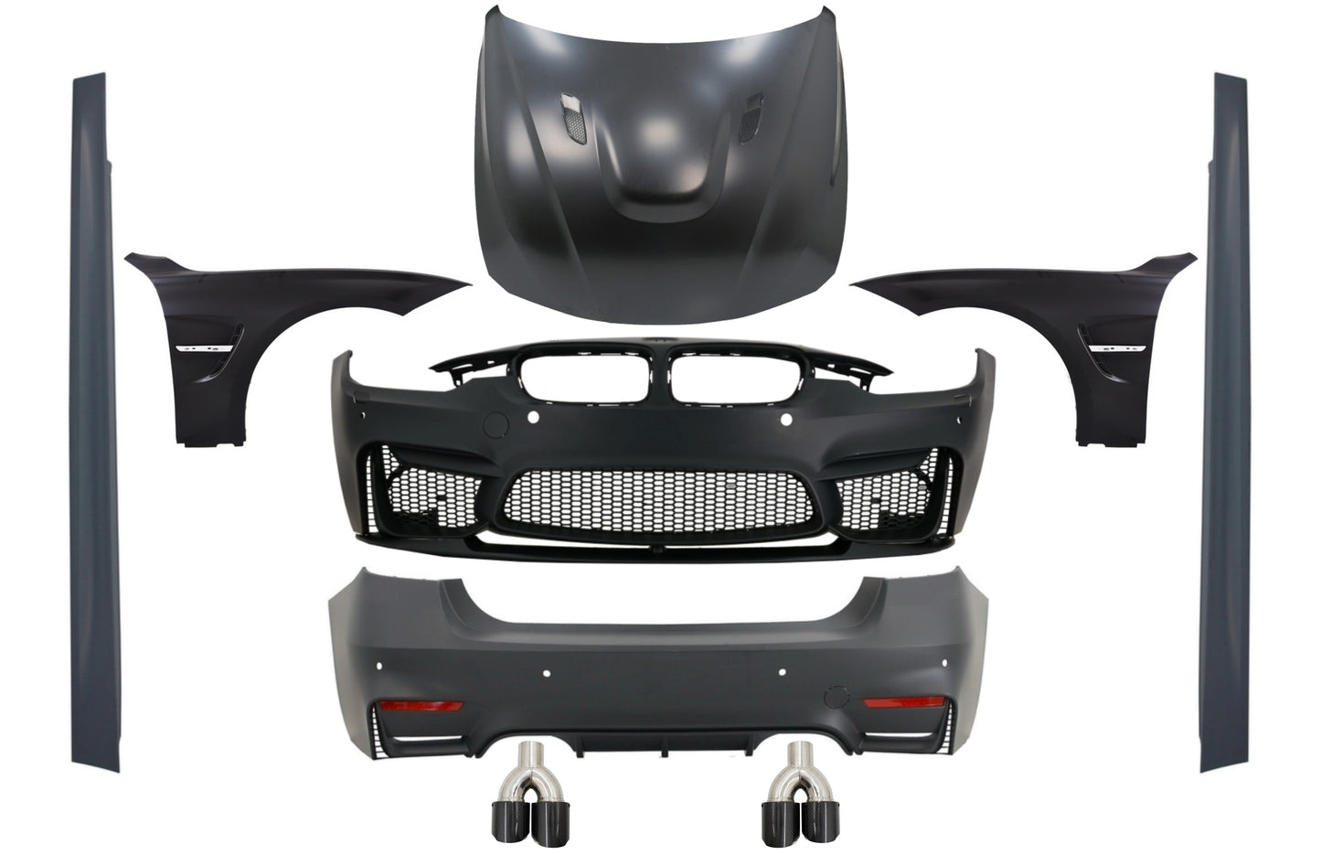 Kit für BMW F30 11-19 EVO M Look Kotflügel Motorhaube Tipps Kohlenstoff Glänzend CarPartsTuning