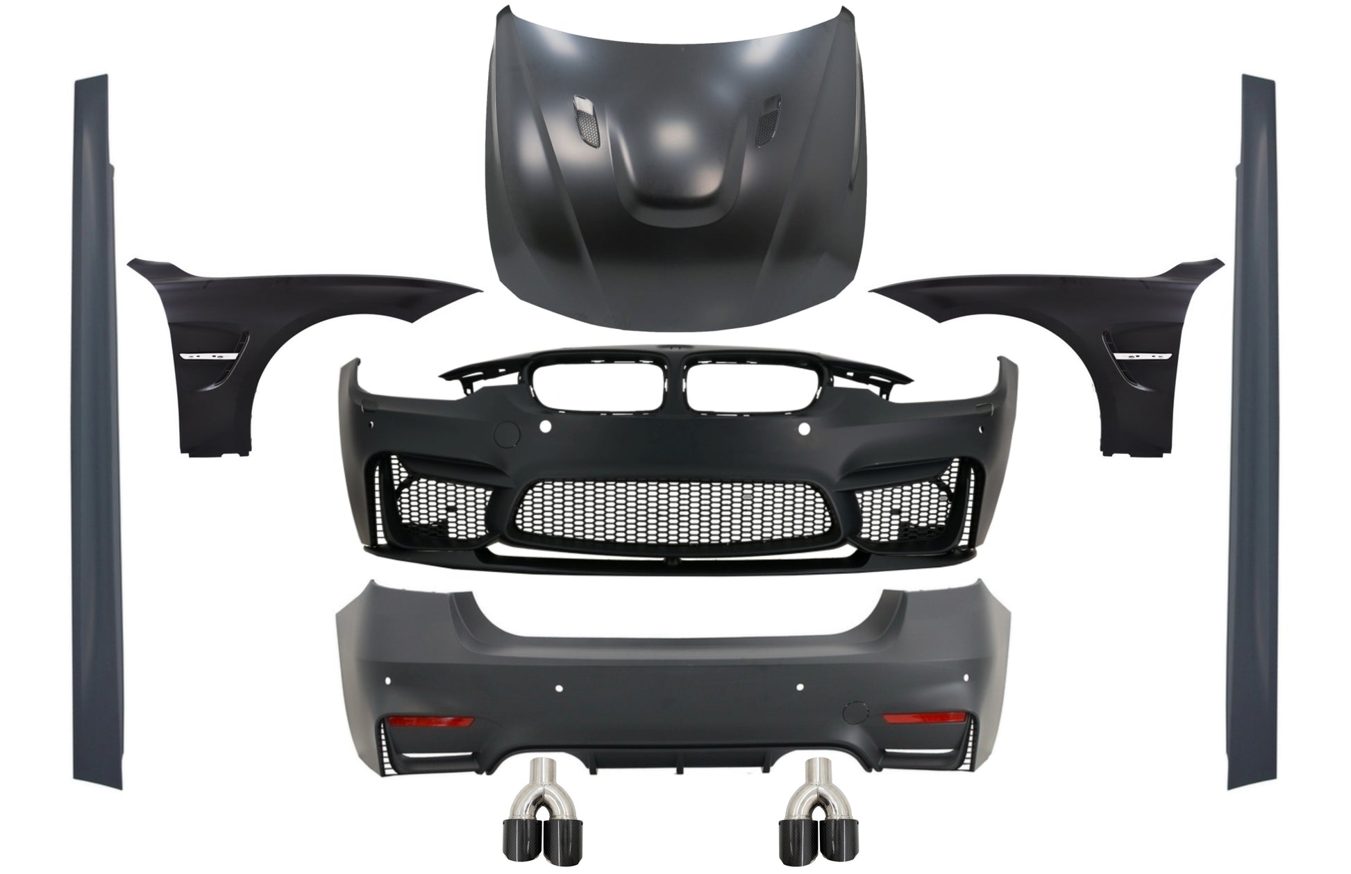 Kit für BMW F30 11-19 EVO M Look Kotflügel Motorhaube Tipps Kohlenstoff Glänzend CarPartsTuning