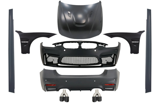 Kit für BMW F30 11-19 EVO M Look Kotflügel Motorhaube Tipps Kohlenstoff Glänzend CarPartsTuning