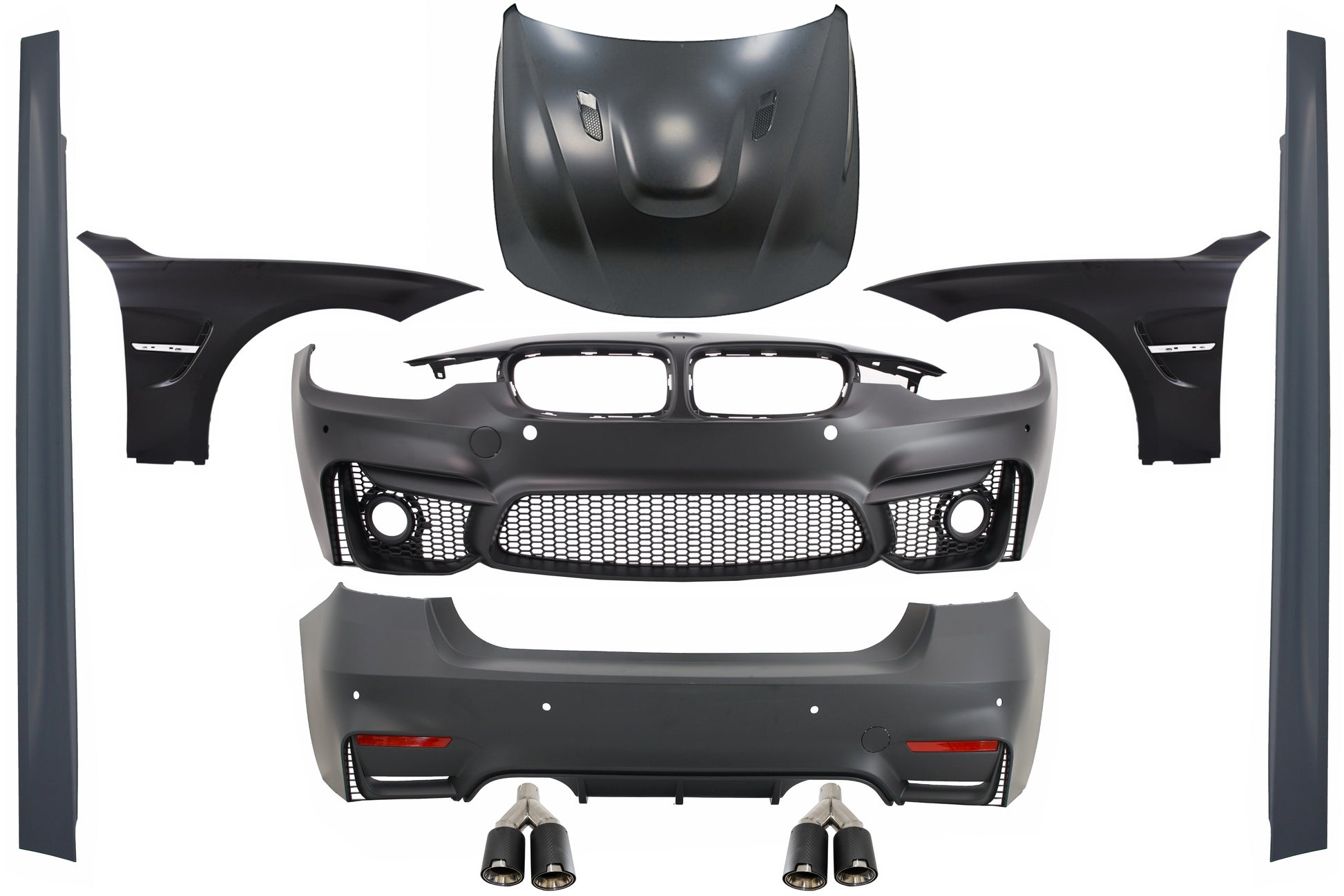 Kit für BMW F30 2011-2019 EVO M Look Kotflügel Motorhaube Tipps Kohlenstoff Matt CarPartsTuning