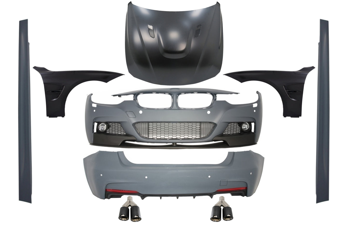 Kit für BMW 3 F30 11-19 M-Perform Look Kotflügel Motorhaube Tipps Kohlenstoff CarPartsTuning