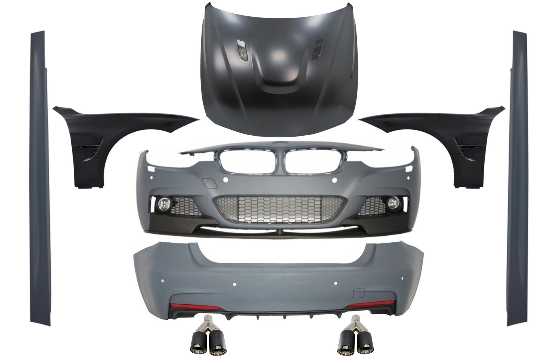 Kit für BMW 3 F30 11-19 M-Perform Look Kotflügel Motorhaube Tipps Kohlenstoff CarPartsTuning