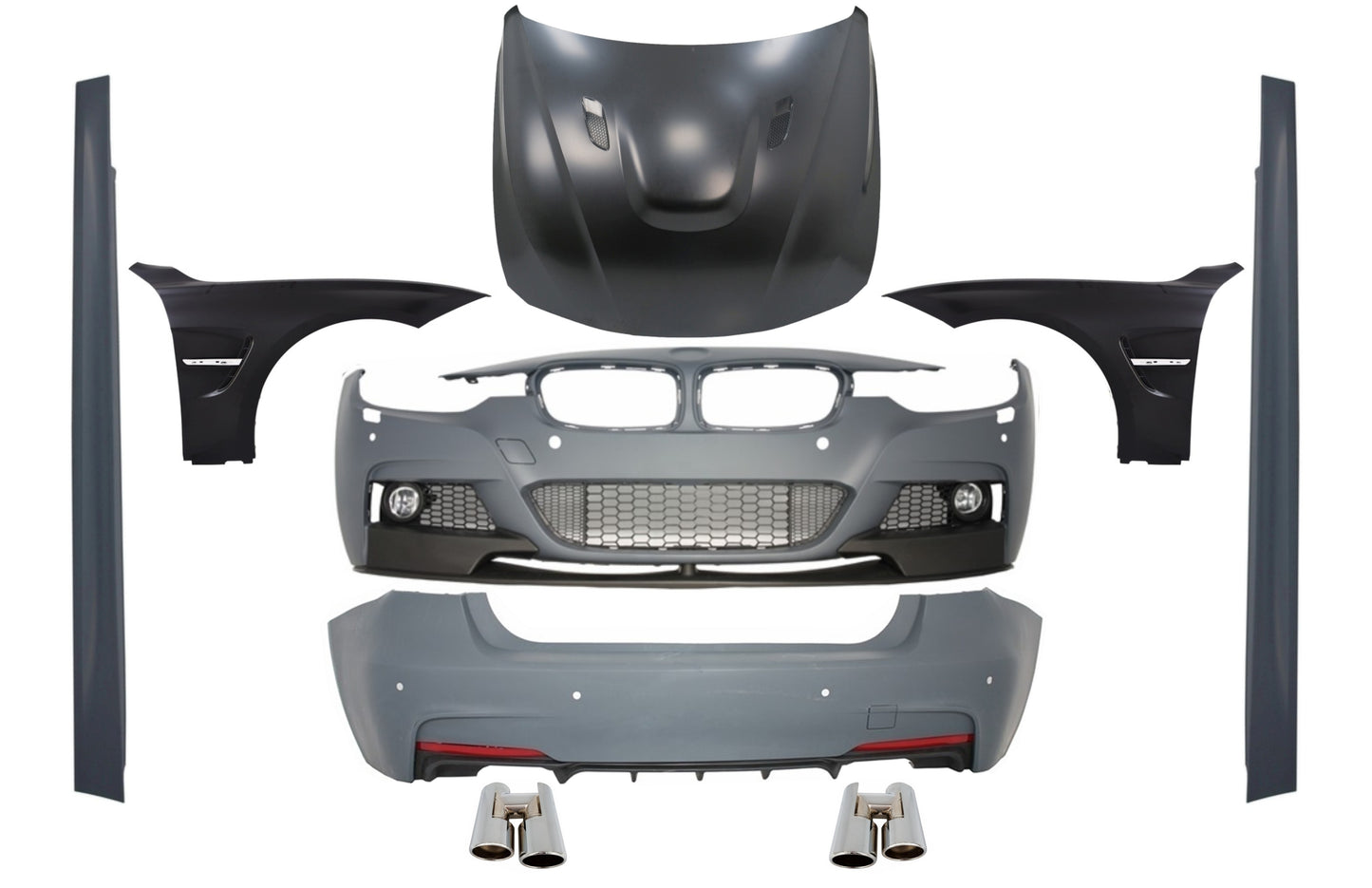 Body Kit für BMW 3 F30 2011-2019 M-Perform Look Kotflügel Motorhaube Tipps Chrom CarPartsTuning