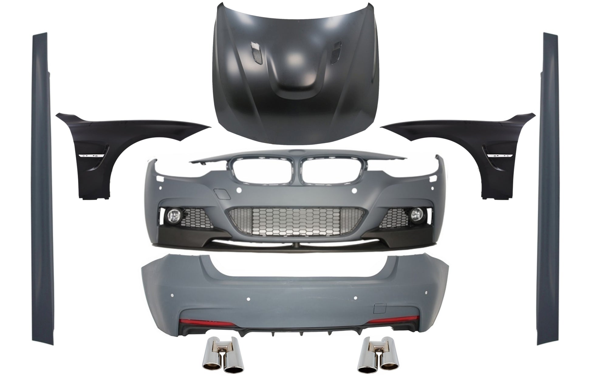Body Kit für BMW 3 F30 2011-2019 M-Perform Look Kotflügel Motorhaube Tipps Chrom CarPartsTuning