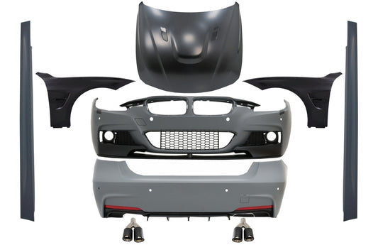 Kit für BMW 3 F30 11-19 M Look Tipps Kohlenstoff Kotflügel Schwarz Motorhaube CarPartsTuning