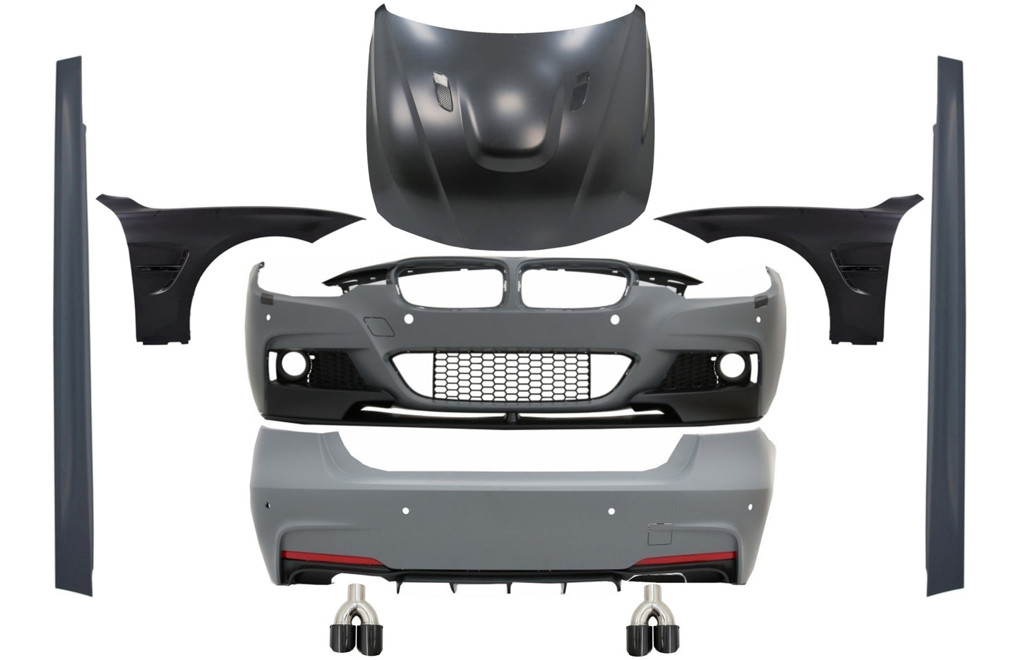 BodyKit für BMW F30 11-19 M Look Tipps Kohlenstoff Kotflügel Schwarz Motorhaube CarPartsTuning