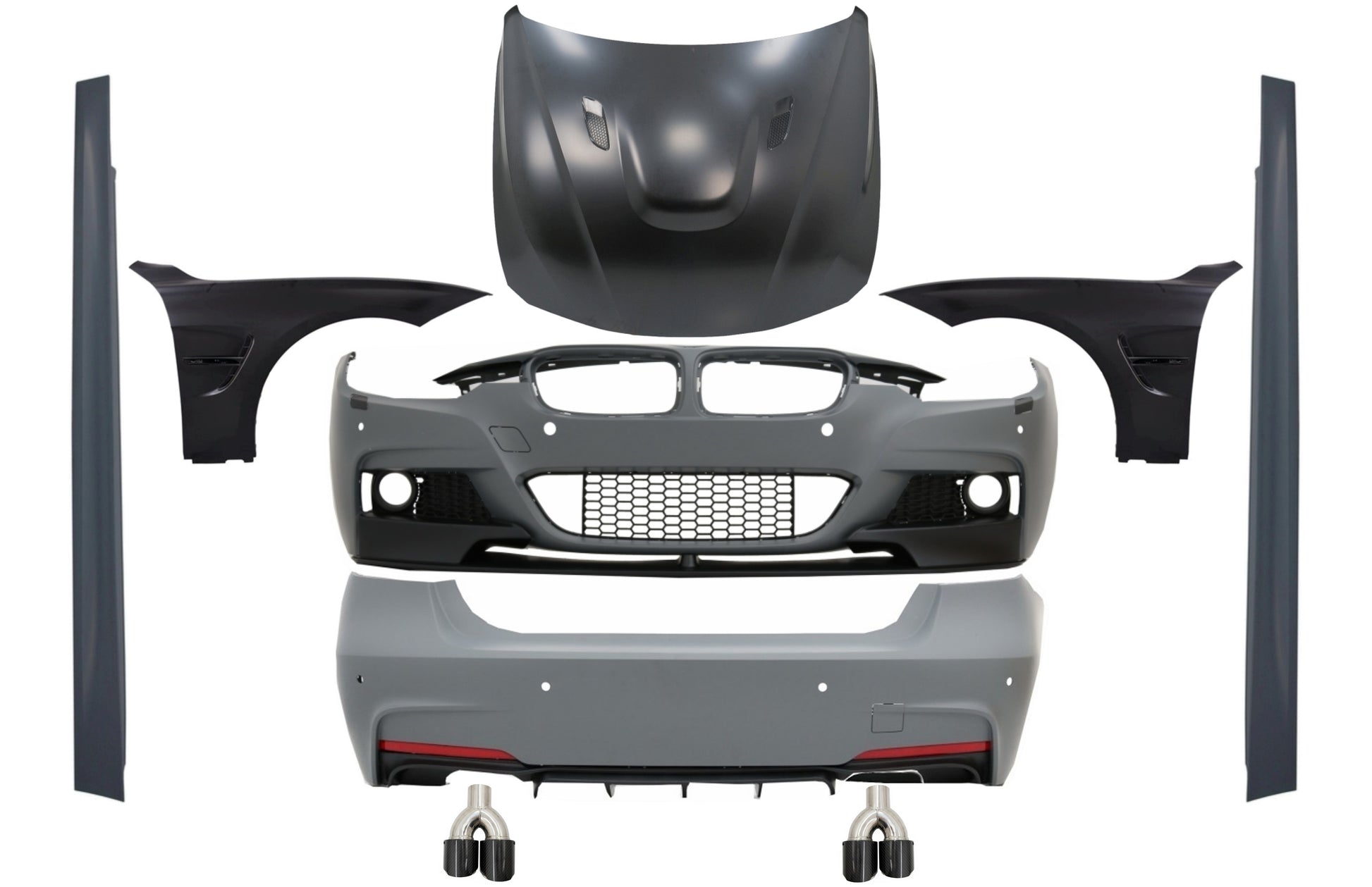 BodyKit für BMW F30 11-19 M Look Tipps Kohlenstoff Kotflügel Schwarz Motorhaube CarPartsTuning