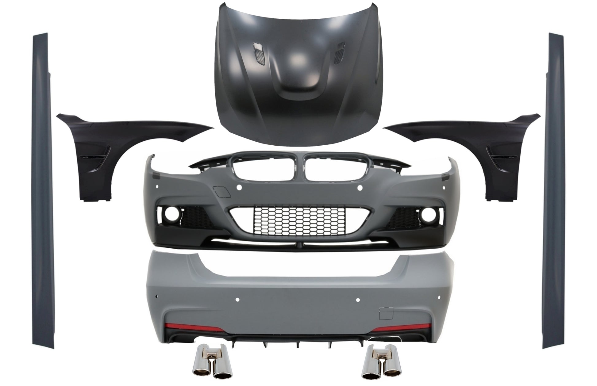 Kit für BMW F30 11-19 M-Perform Look Tipps Chrom Kotflügel Schwarz Motorhaube CarPartsTuning