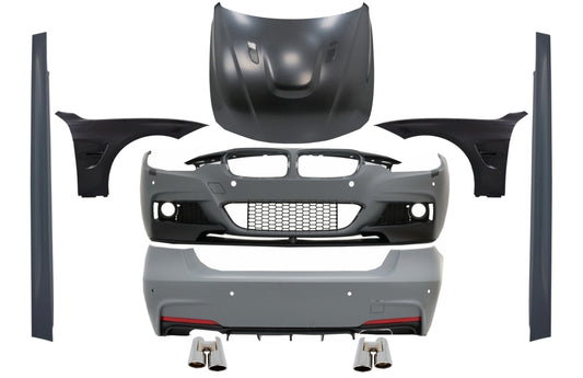 Kit für BMW F30 11-19 M-Perform Look Tipps Chrom Kotflügel Schwarz Motorhaube CarPartsTuning
