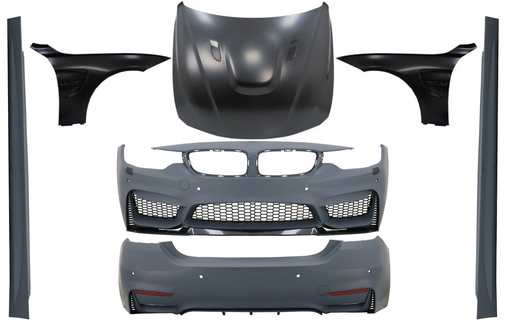 Komplettes Bodykit Passend Für BMW 4er F32 F33 (2013-2017) M4 Design Mit Kotflügel Vorne Schwarz Und Motorhaube KITT Specials