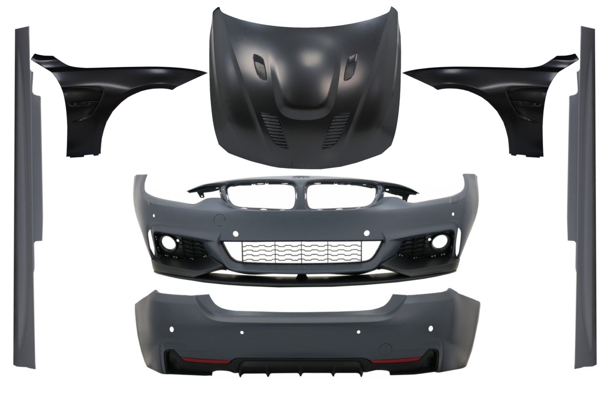 Kit für BMW 4 F32 F33 13-02.17 M-Performance Look Kotflügel Schwarz & Motorhaube CarPartsTuning