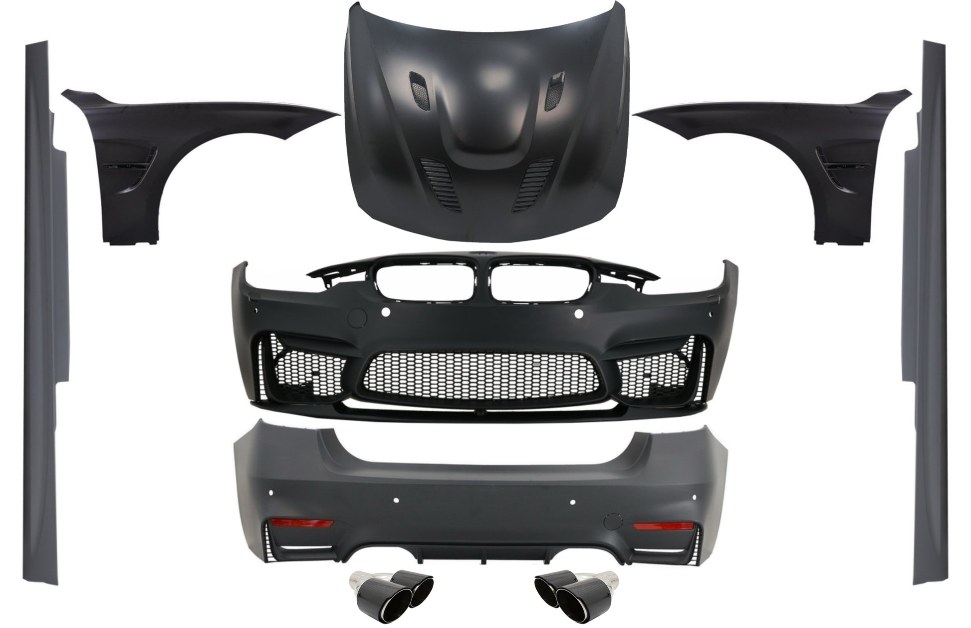 Kit für BMW F30 11-19 EVO II M3 CS Look Kotflügel Motorhaube Tipps Kohlenstoff CarPartsTuning