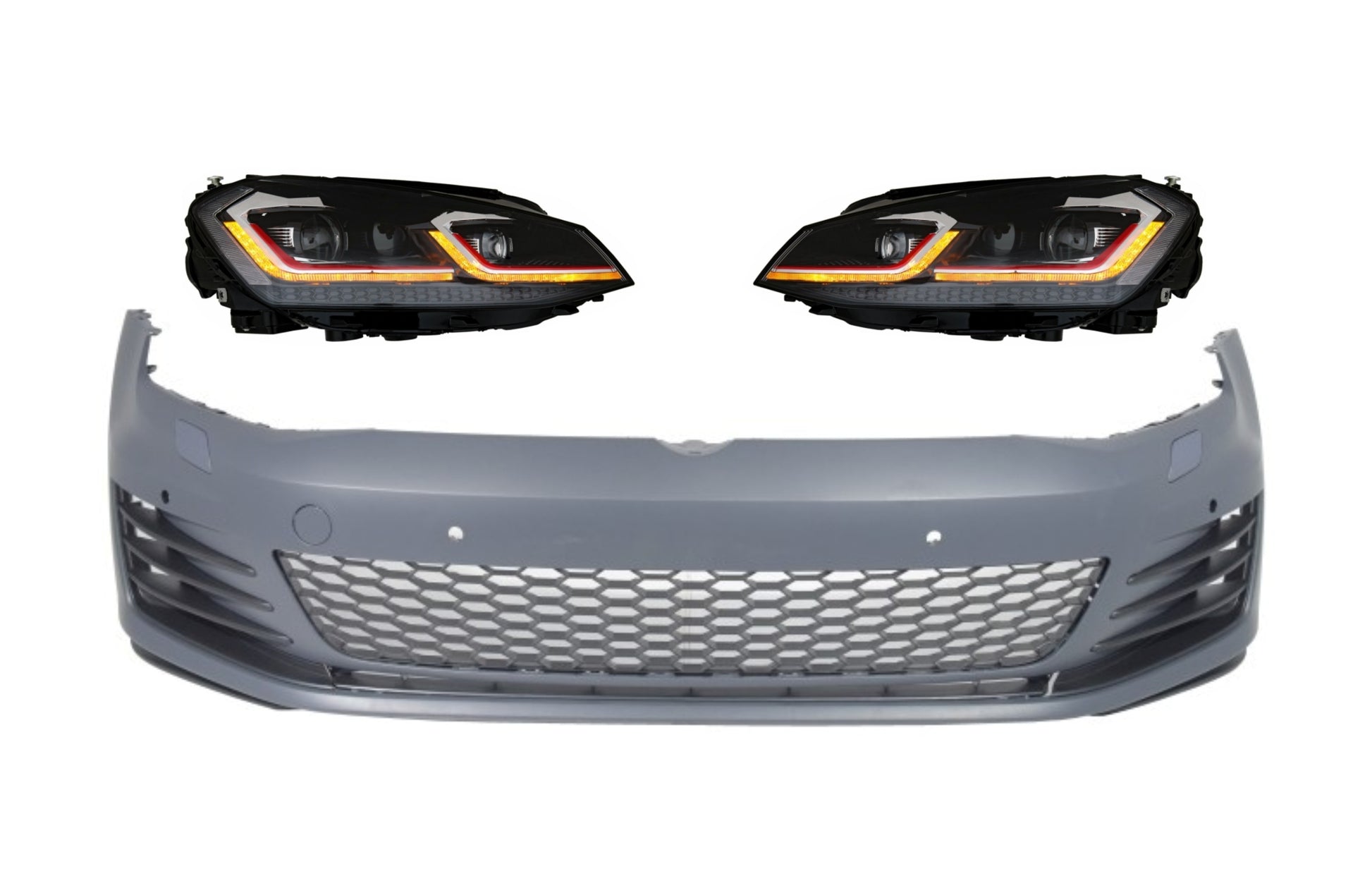 Frontstoßstange für VW Golf 7 5G 13-17 LED Scheinwerfer Dynamisch rot GTI Look CarPartsTuning