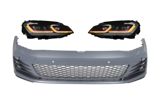 Frontstoßstange für VW Golf 7 5G 13-17 LED Scheinwerfer Dynamisch rot GTI Look CarPartsTuning