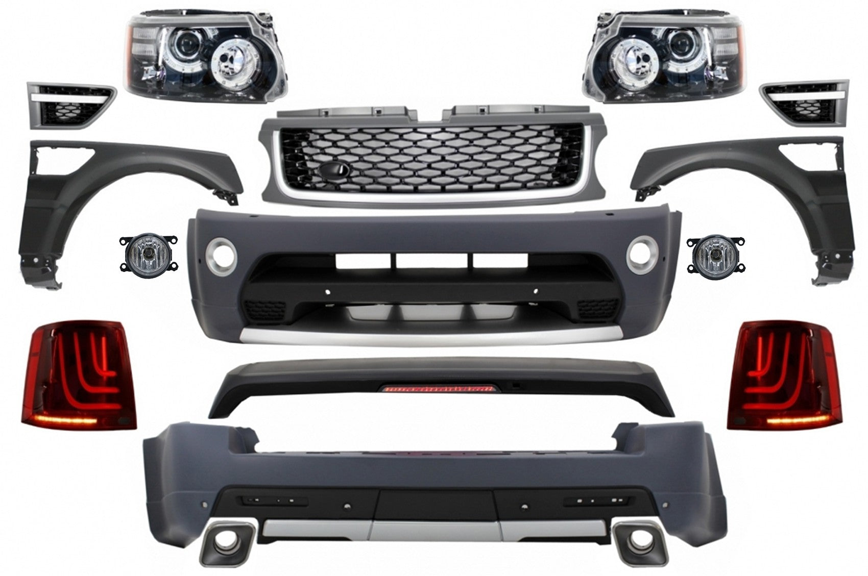 Komplettes Bodykit Passend Für Land Range Rover Sport L320 Facelift (2009-2013) Autobiography Design Glohh LED Rückleuchten Gl-3 Dynamic KITT