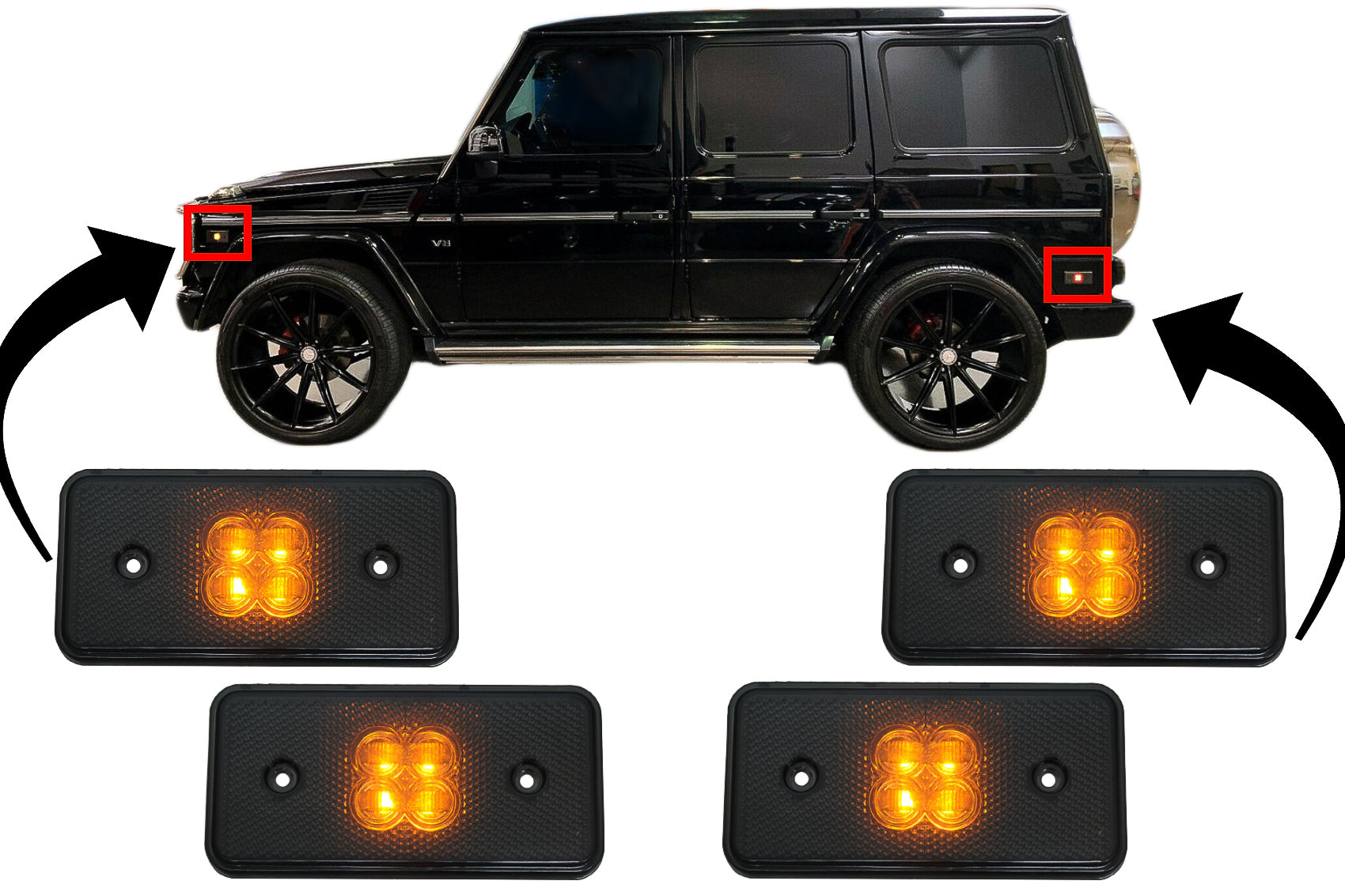 Lichter Drehen LED für Mercedes G W463 1989-2015 Geräuchert Graues Interieur- CarPartsTuning