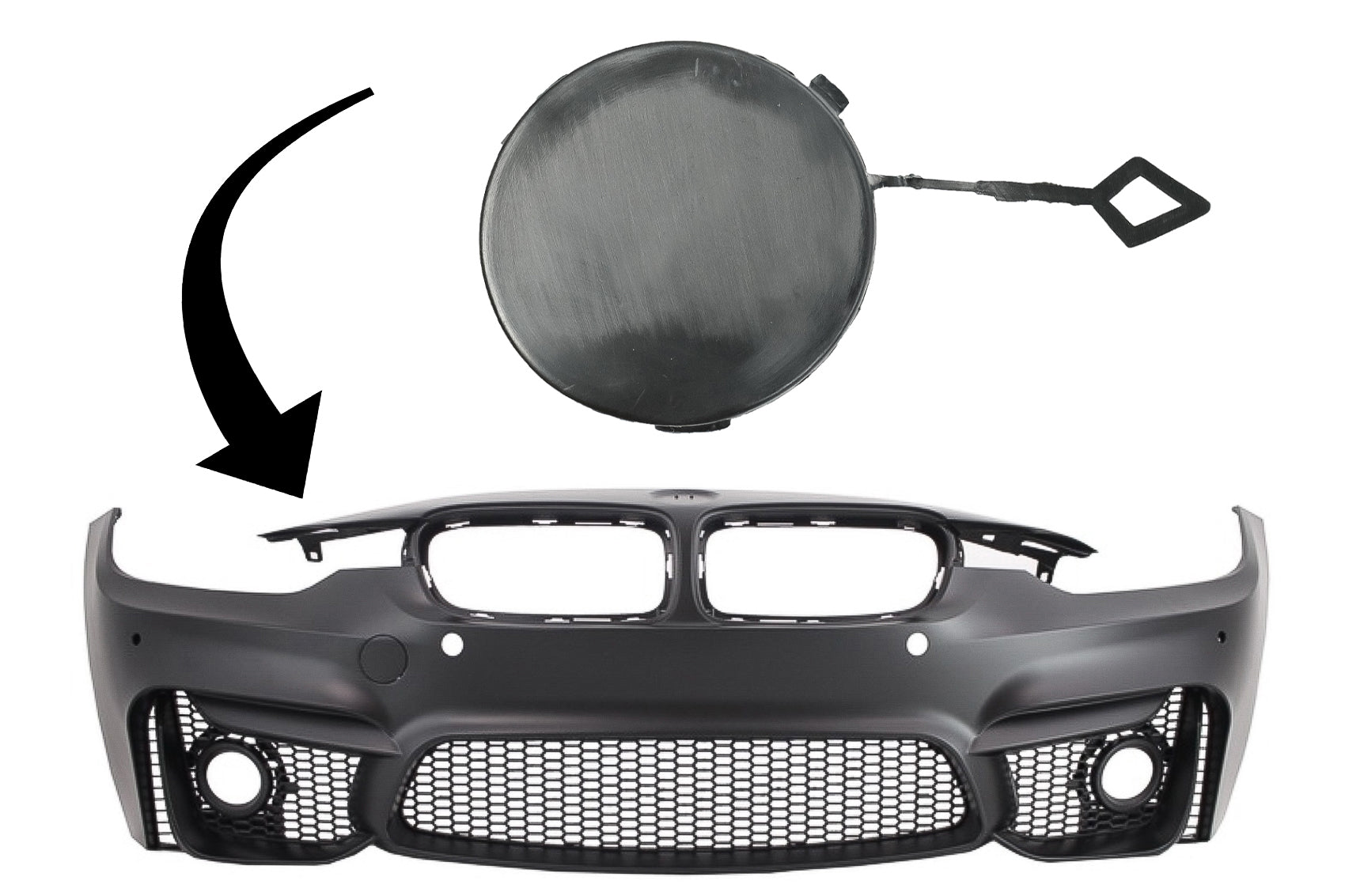 Abschlepphakenabdeckung für BMW 3er F30 2011-2019 Nur EVO Look Frontstoßstange CarPartsTuning