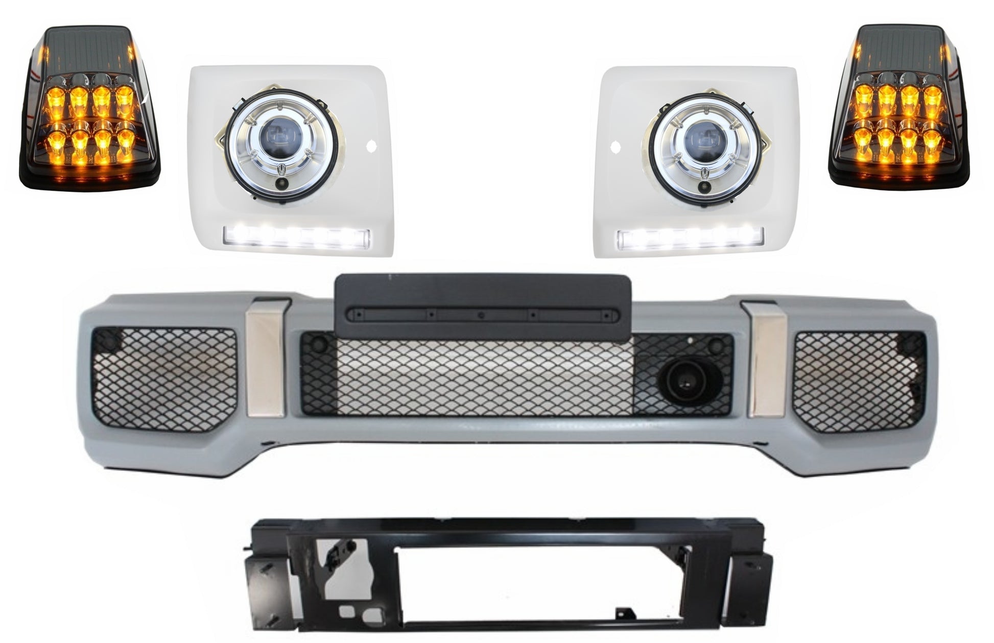 Stoßstange für Mercedes W463 89+ Abdeckungen LED DRL Blinker G65 Design CarPartsTuning
