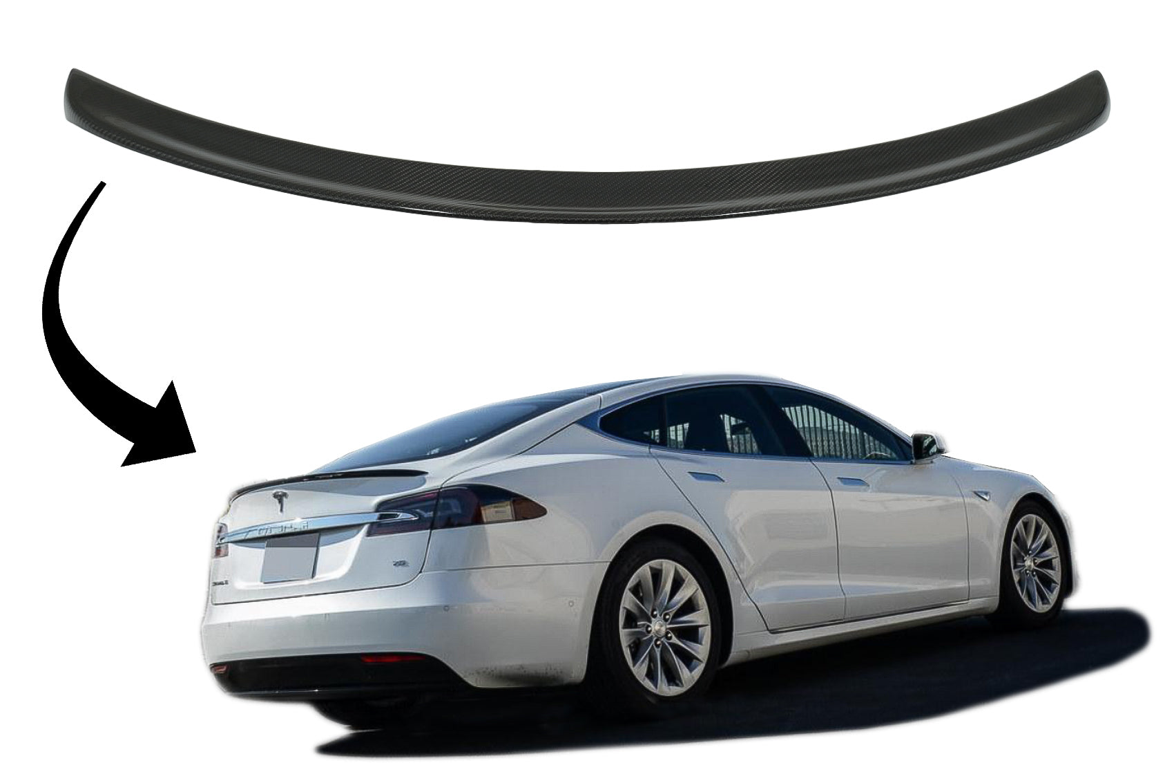 Kofferraumspoiler für Tesla Model S 2012+ Echter Kohlenstoff & Klebstoff Band CarPartsTuning