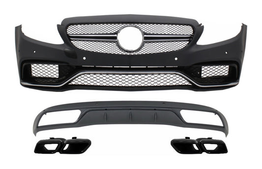 Frontstoßstange für Mercedes C W205 S205 14-18 C63 Look Diffusor Tipps Schwarz CarPartsTuning