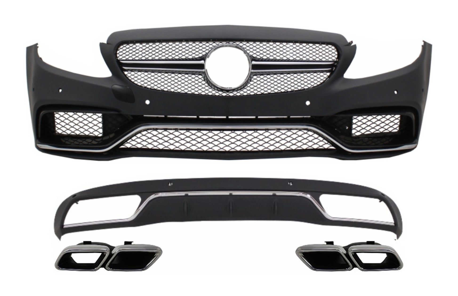 Frontstoßstange Diffusor Tipps Chrom für Mercedes C W205 S205 2014-2018 C63 Look CarPartsTuning