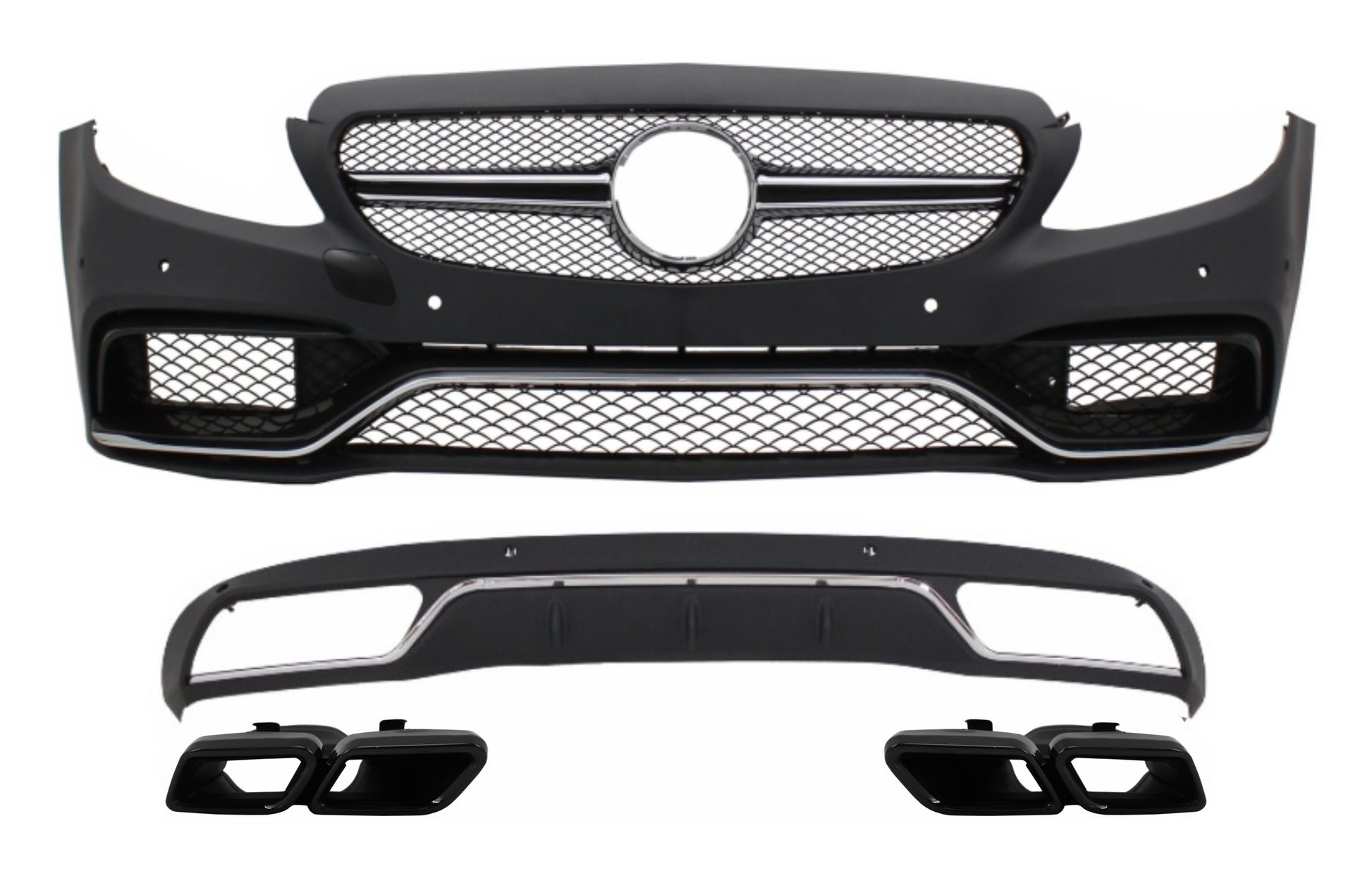 Frontstoßstange Diffusor Tipps Schwarz für Mercedes C W205 S205 14-18 C63 Look CarPartsTuning