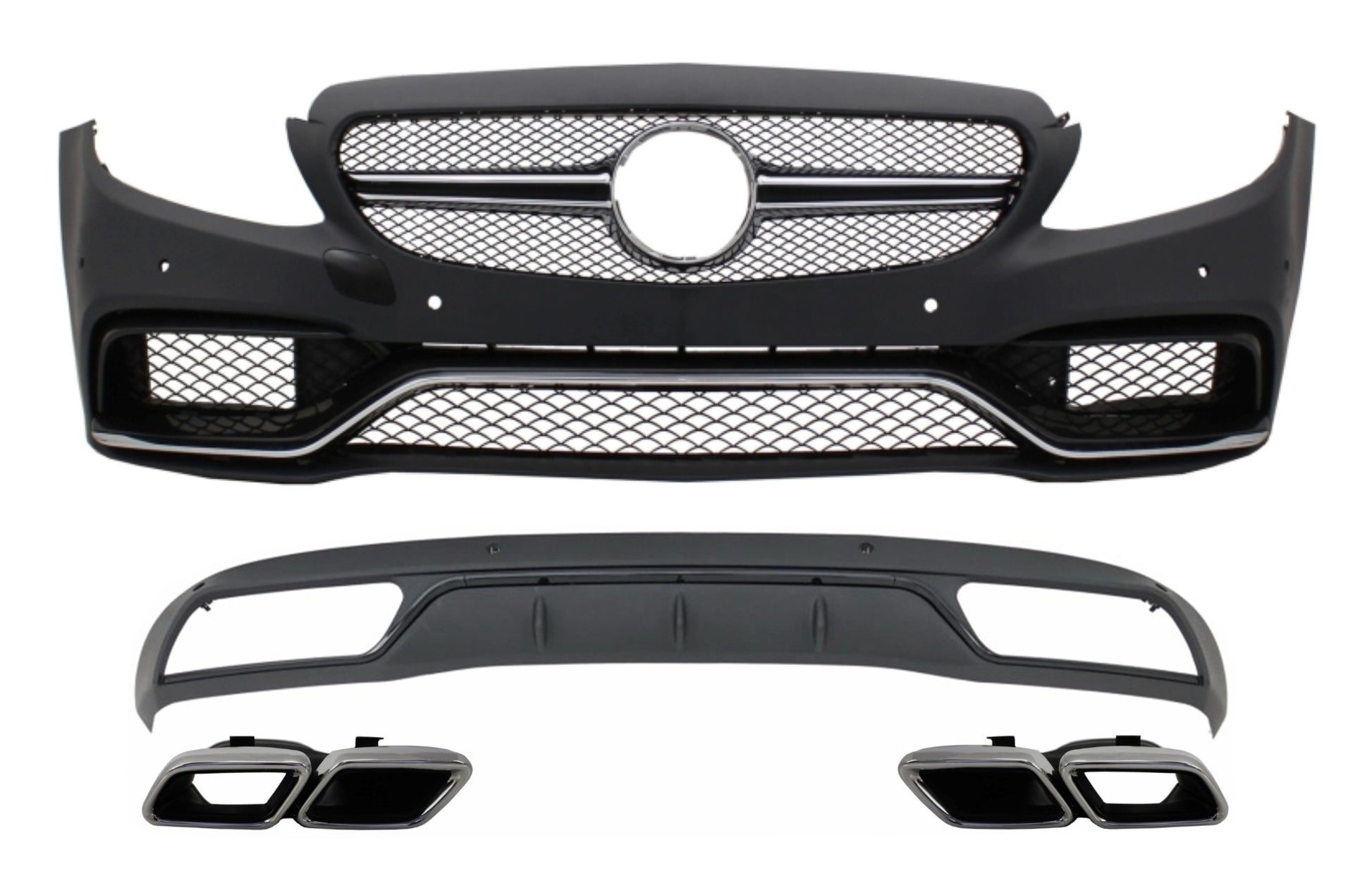 Frontstoßstange & Diffusor Tipps Chrom für Mercedes C W205 S205 14-18 C63 Look CarPartsTuning