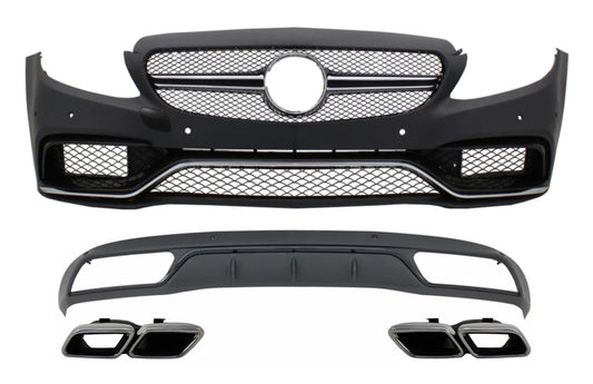 Frontstoßstange & Diffusor Tipps Chrom für Mercedes C W205 S205 14-18 C63 Look CarPartsTuning