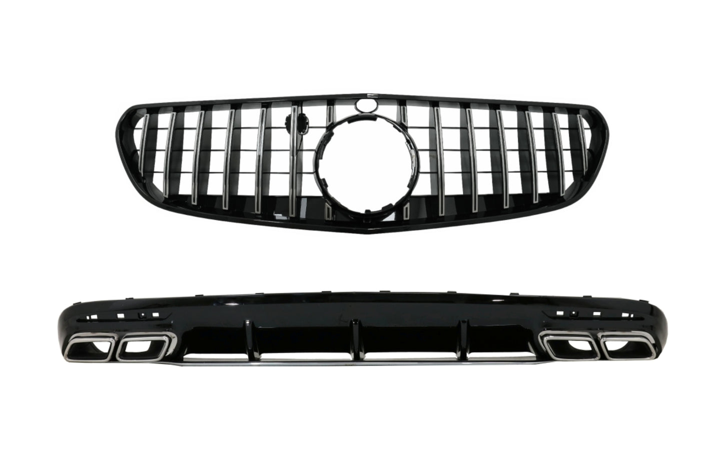 Diffusor für Mercedes S C217 Coupé 2018-2020 S63 GT-R Look Chrom Tipps Gitter CarPartsTuning