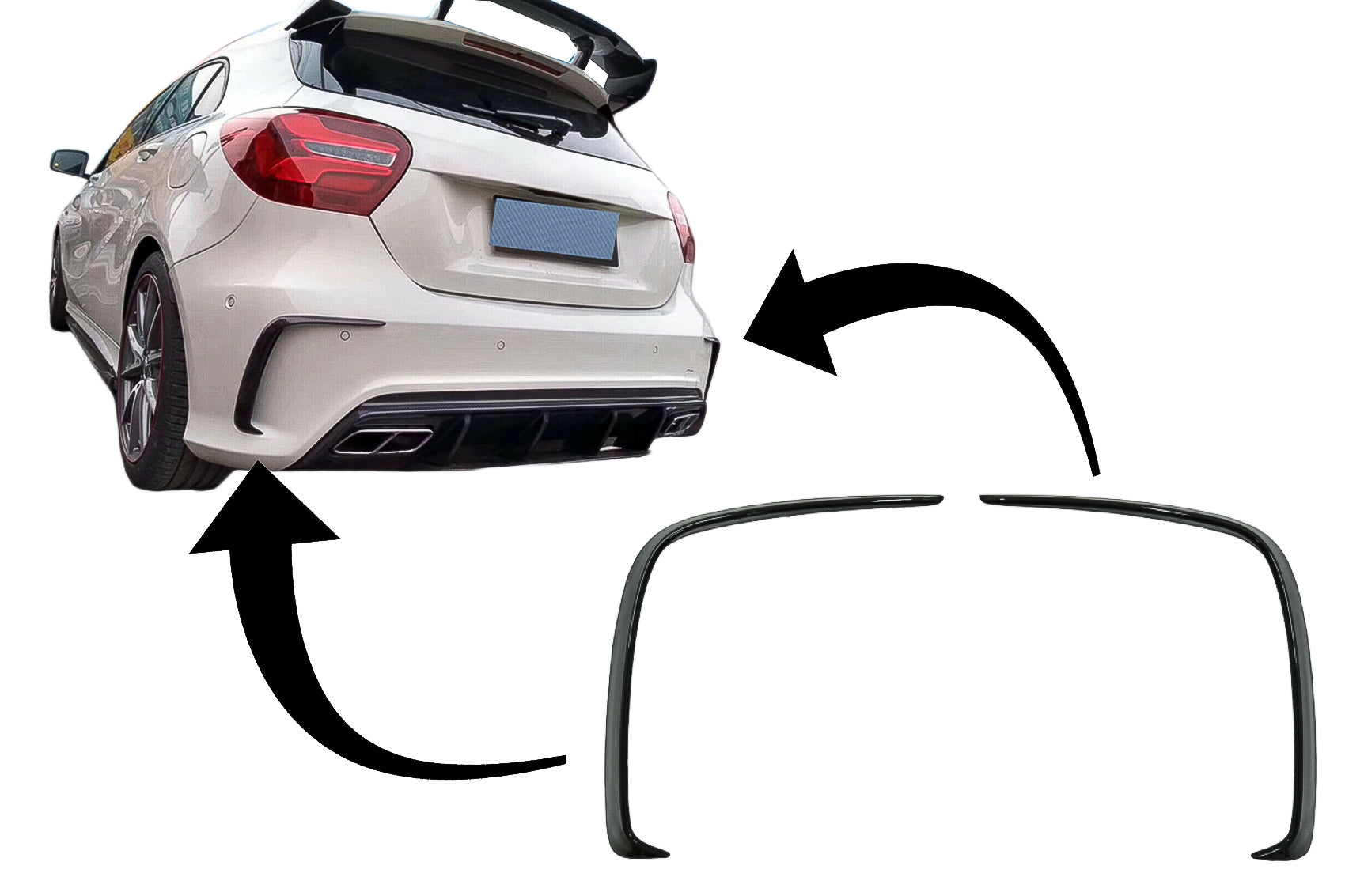 Heckschürzenklappen Flics Seitenfinnen passend für Mercedes A-Klasse W176 (2012-2018) Piano Black KITT
