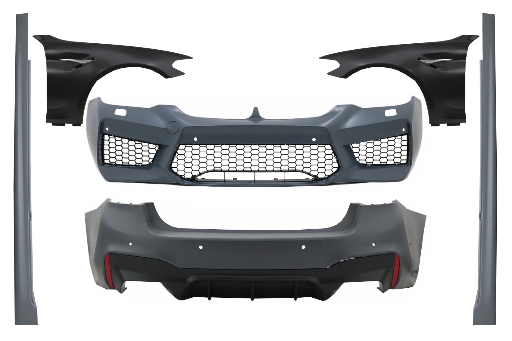 Komplett Bodykit mit Vordere Kotflügel Chrom für BMW 5er G30 2017+ M5 Look CarPartsTuning